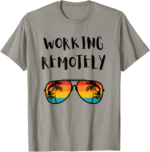 Working Remotely - Home Office Remote Worker Beach Palm Tree Men Women T-Shirt - Image 2